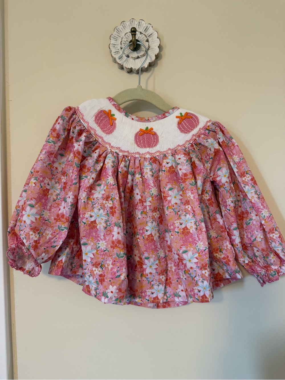 Girls' Pink Floral Smocked Pumpkin Diaper Set - Poppy Kids Co
